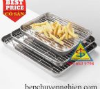 Khay inox chữ nhật có vỉ bên trong để làm khay ráo dầu khay nướng thịt khay hấp
