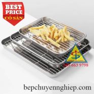 Khay inox chữ nhật có vỉ bên trong để làm khay ráo dầu khay nướng thịt khay hấp