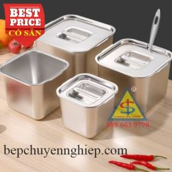 Hộp inox vuông có nắp đựng gia vị - đựng sốt – bảo quản thức ăn