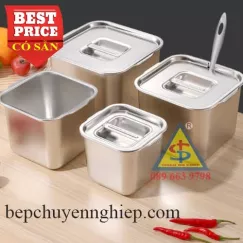 Hộp inox vuông có nắp đựng gia vị - đựng sốt – bảo quản thức ăn