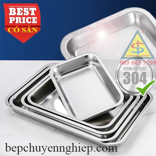 Khay inox SUS 304 chữ nhật cạn-sâu 40x30 45x35  60x40cm