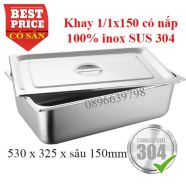 Khay Inox 304 Chữ Nhật GN 1/1 Sâu 150mm Có Nắp – Giải Pháp Bảo Quản Thực Phẩm An Toàn & Tiện Lợi
