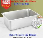 Khay inox 304 GN 1/1 sâu 200 đựng thực phẩm – thức ăn