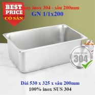 Khay inox 304 GN 1/1 sâu 200 đựng thực phẩm – thức ăn