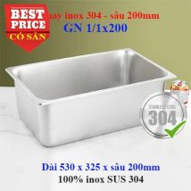 Khay inox 304 GN 1/1 sâu 200 đựng thực phẩm – thức ăn