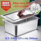 Khay inox 304 GN 1/1x200 có nắp đựng và bảo quản thực phẩm