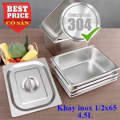 Khay Inox SUS 304 GN 1/2x65 – khay buffet - khay nhà bếp - phòng thí nghiệm