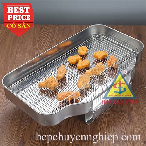 Khay inox có vỉ lưới hứng dầu máy lò chiên nhúng