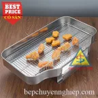 Khay inox có vỉ lưới hứng dầu máy lò chiên nhúng