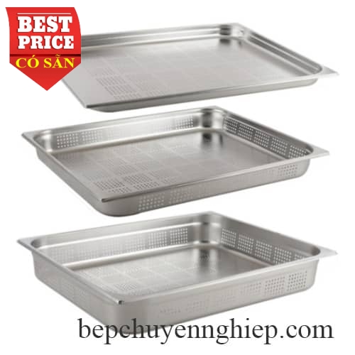 Khay inox GN 2/1 có lỗ - khay size lớn nhất có đột lỗ
