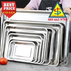 Khay Inox Chữ Nhật Đa Kích Thước 20x27, 22x32, 30x40, 35x50, 40x60, 50x80cm