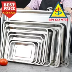 Khay Inox Chữ Nhật Đa Kích Thước 20x27, 22x32, 30x40, 35x50, 40x60, 50x80cm