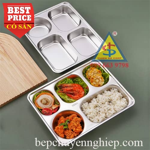 Khay cơm inox 304 sâu lòng 4–5 ngăn cho học sinh, sinh viên