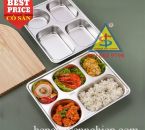 Khay cơm inox 304 sâu lòng 4–5 ngăn cho học sinh, sinh viên