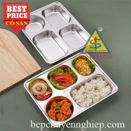 Khay cơm inox 304 sâu lòng 4–5 ngăn cho học sinh, sinh viên
