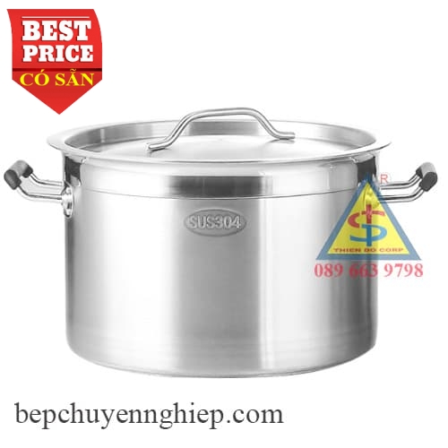 Nồi inox 304 công nghiệp thân thấp nấu bếp từ (nhiều size)