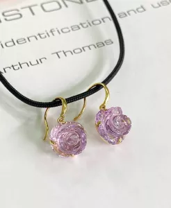 KHUYÊN TAI BẠC XI ĐÁ AMETHYST- THẠCH ANH TÍM TỰ NHIÊN