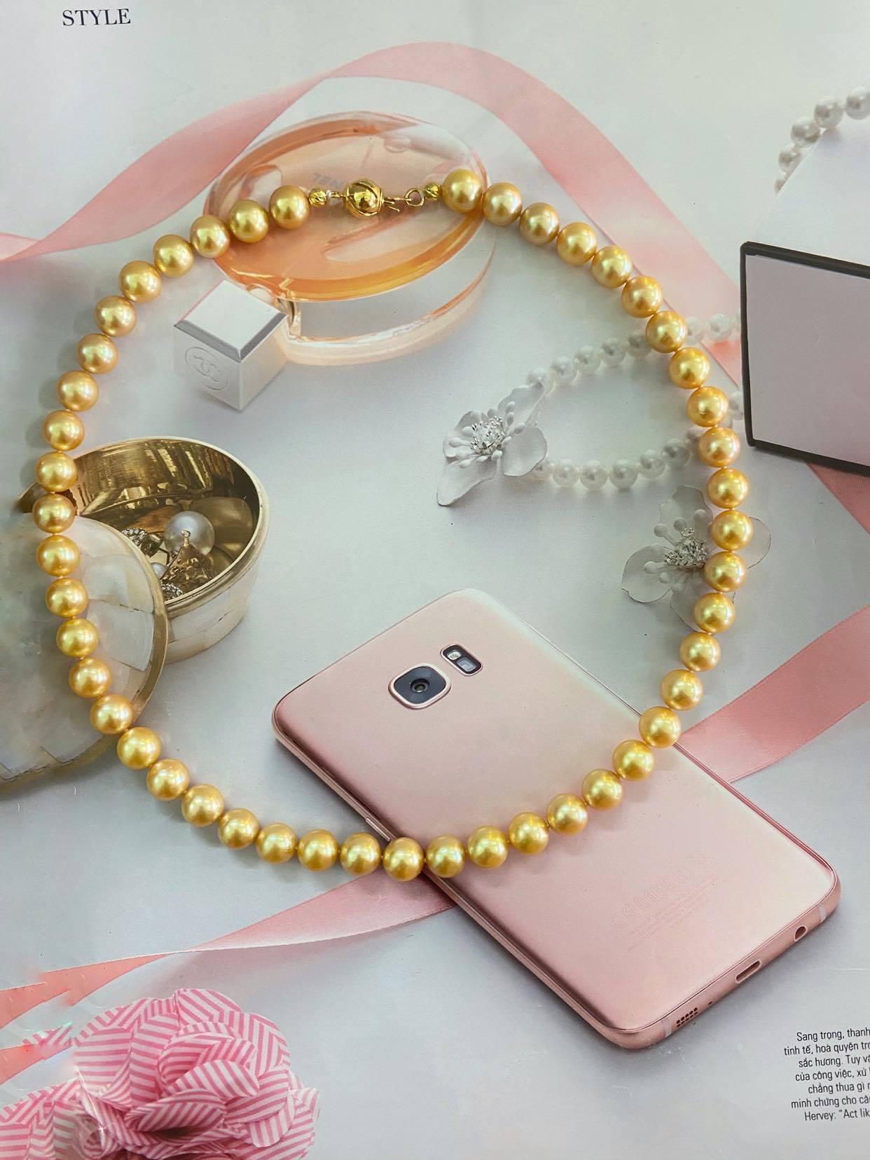 VÒNG CỔ NGỌC TRAI GOLDEN SOUTH SEA TỰ NHIÊN