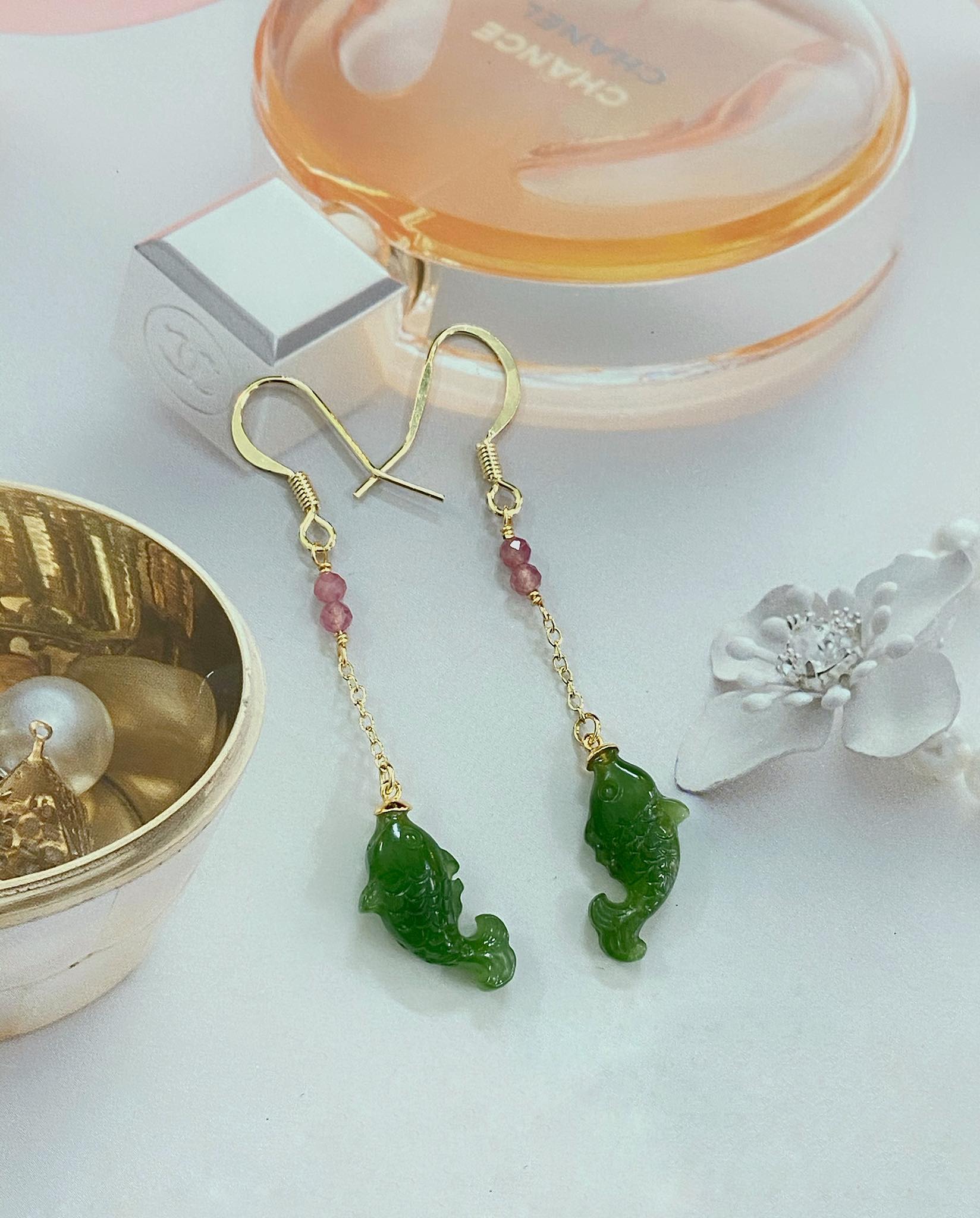 KHUYÊN TAI BẠC 92.5 NGỌC BÍCH TỰ NHIÊN