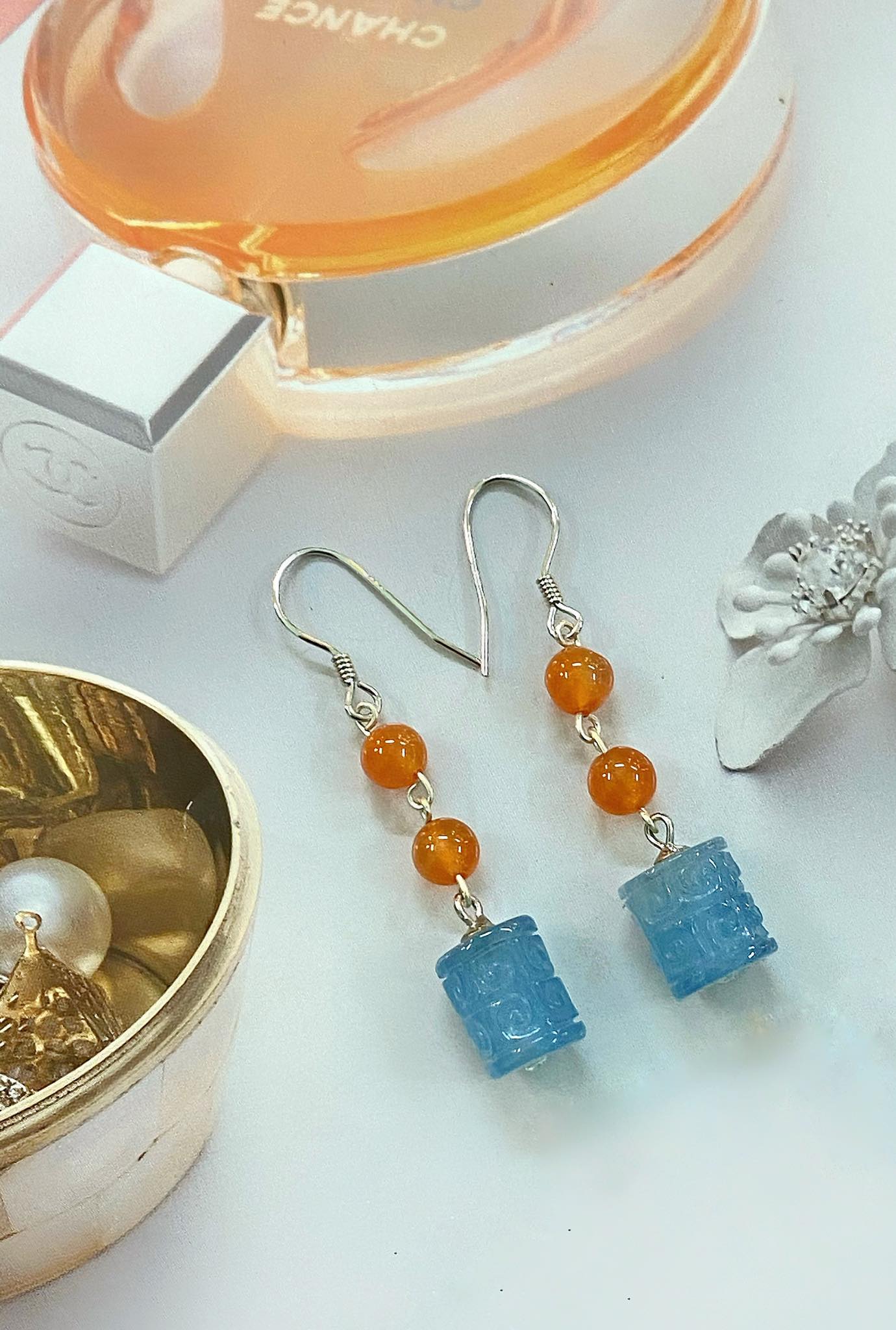 KHUYÊN TAI BẠC 92.5 AQUAMARINE TỰ NHÊN