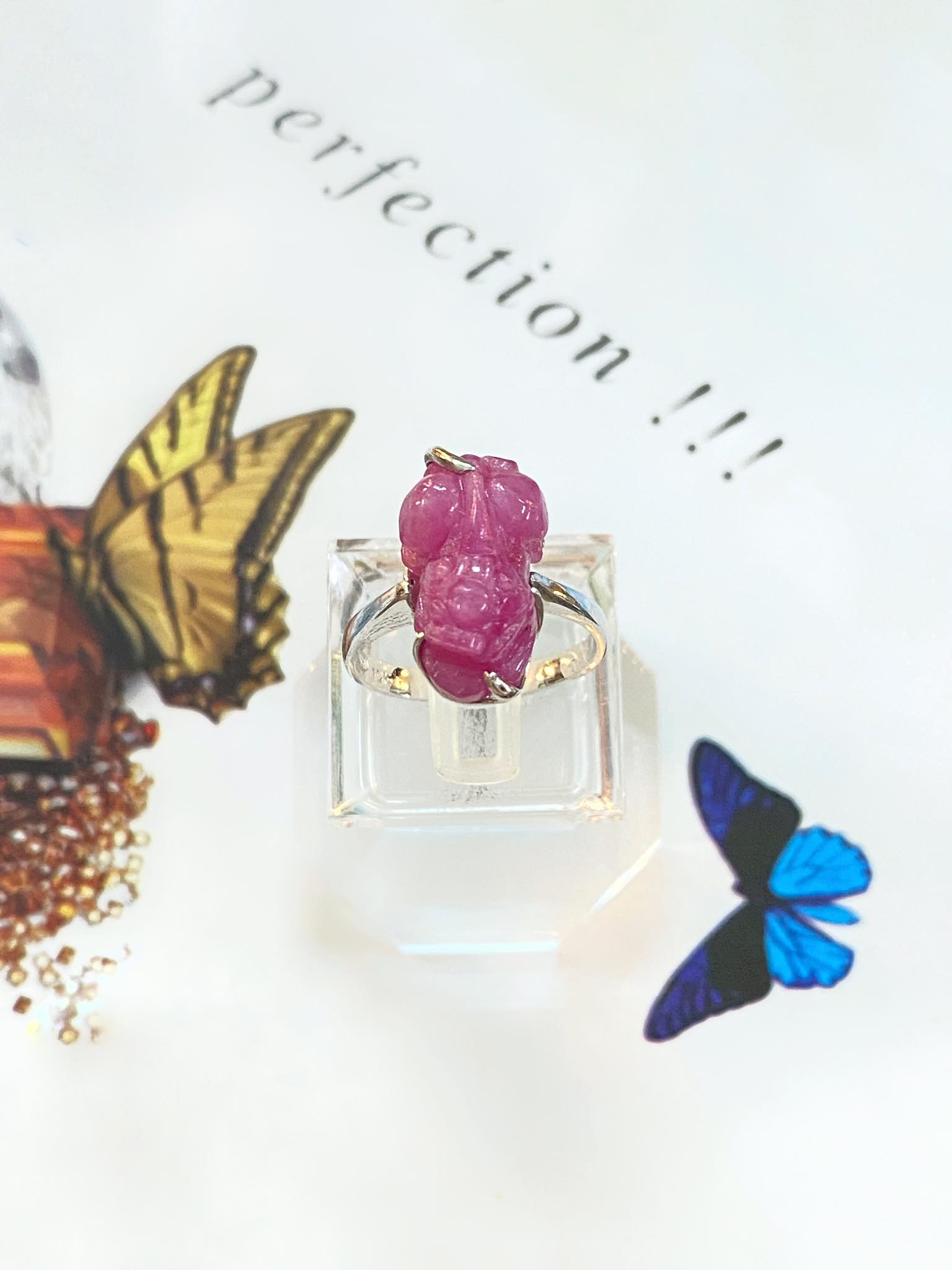 NHẪN BẠC 92,5 TỲ HƯU RUBY NAM PHI TỰ NHIÊN