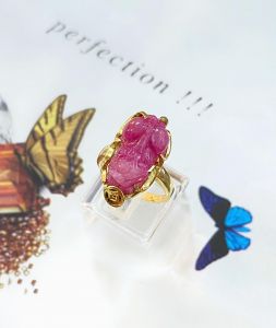 NHẪN BẠC 92.5 XI VÀNG  TỲ HƯU RUBY NAM PHI TỰ NHIÊN