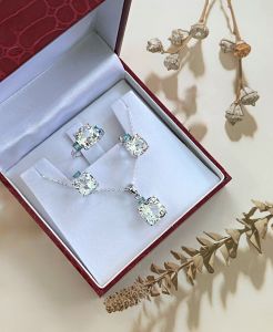 BỘ TRANG SỨC ĐÁ TOPAZ TRẮNG TỰ NHIÊN