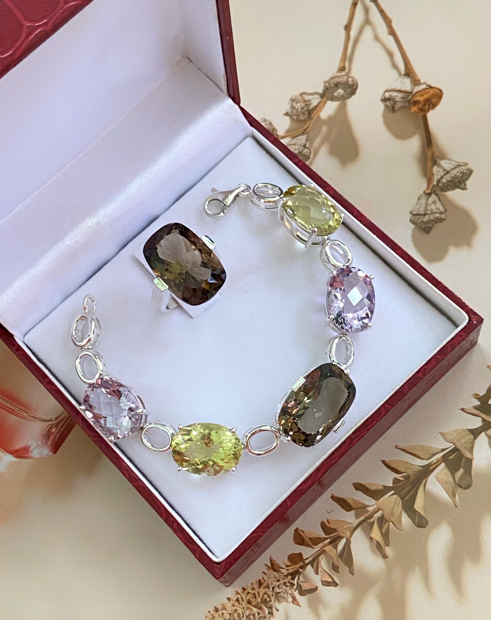 BỘ TRANG SỨC BẠC 92.5 ĐÁ THẠCH ANH TỰ NHIÊN