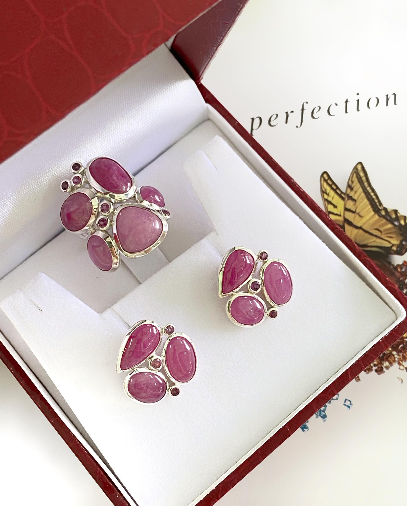 BỘ TRANG SỨC BẠC 92.5 ĐÁ RUBY NAM PHI TỰ NHIÊN