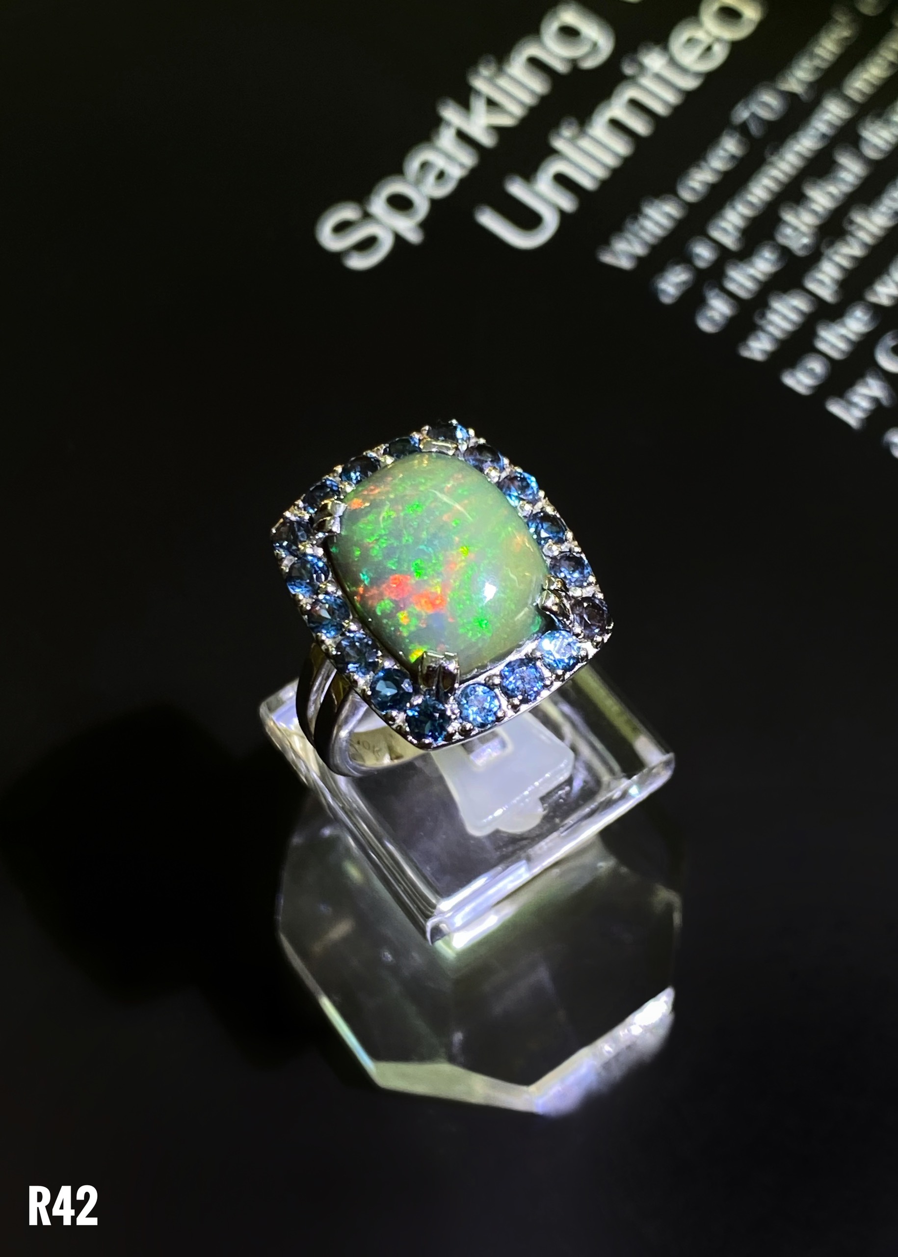 NHẪN BẠC OPAL KẾT TOPAZ TỰ NHIÊN