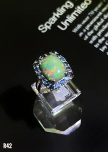 NHẪN BẠC OPAL KẾT TOPAZ TỰ NHIÊN