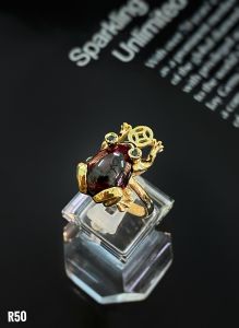 NHẪN BẠC XI CÓC TÀI LỘC ĐÁ GARNET TỰ NHIÊN