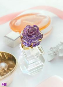 NHẪN BẠC XI HOA HỒNG ĐÁ AMETHYST-THẠCH ANH TÍM TỰ NHIÊN