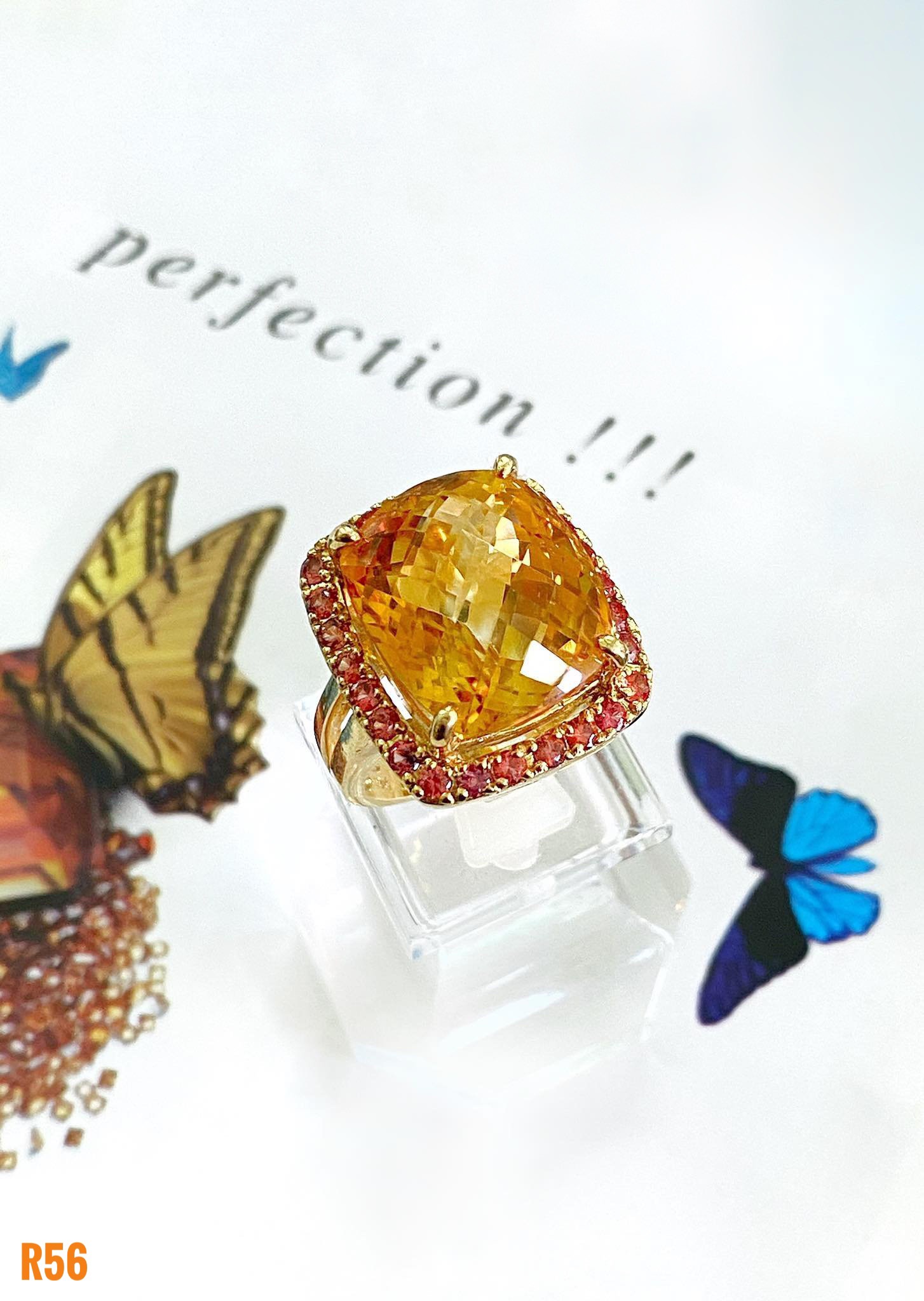NHẪN BẠC XI ĐÁ CITRINE KẾT SAPPHIRE TỰ NHIÊN