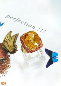 NHẪN BẠC XI ĐÁ CITRINE KẾT SAPPHIRE TỰ NHIÊN