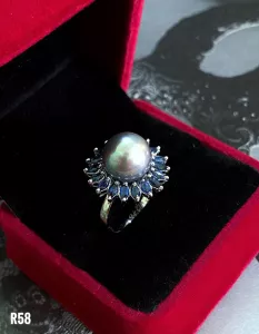 NHẪN BẠC NGỌC TRAI TAHITI KẾT SAPPHIRE TỰ NHIÊN