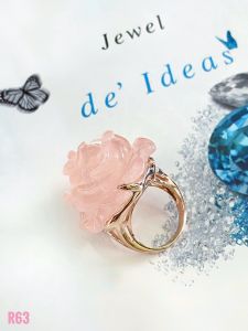 NHẪN BẠC XI HOA HỒNG ĐÁ THẠCH ANH HỒNG TỰ NHIÊN