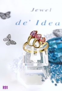 NHẪN BẠC XI ĐÁ TOURMALINE HỒNG TỰ NHIÊN