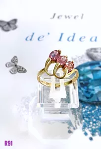 NHẪN BẠC XI ĐÁ TOURMALINE HỒNG TỰ NHIÊN