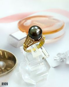 NHẪN BẠC XI NGỌC TRAI ĐEN TAHITI TỰ NHIÊN