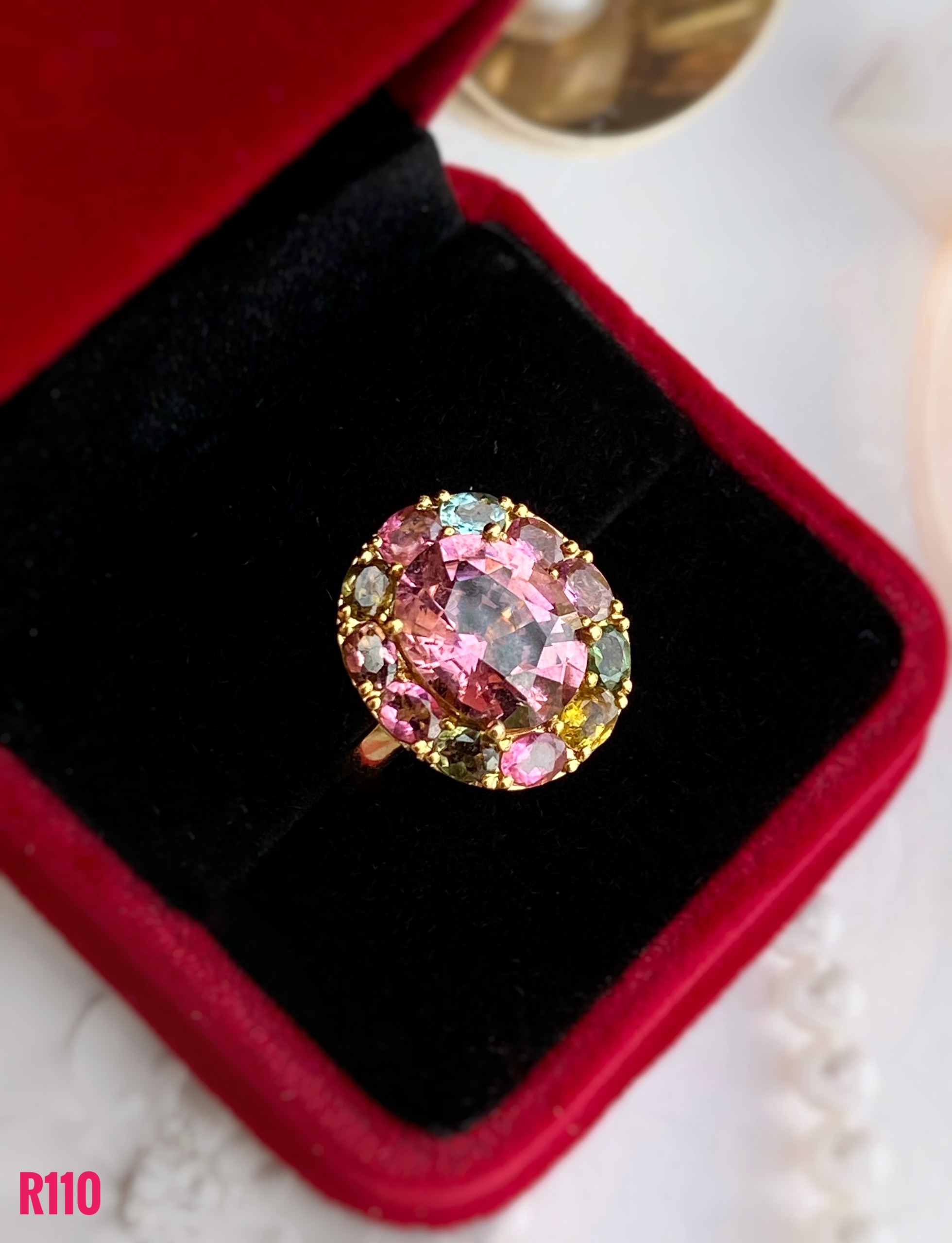 NHẪN  BẠC XI  FULL ĐÁ TOURMALINE TỰ NHIÊN