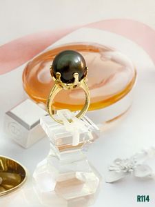 NHẪN  BẠC XI  NGỌC TRAI ĐEN TAHITI TỰ NHIÊN
