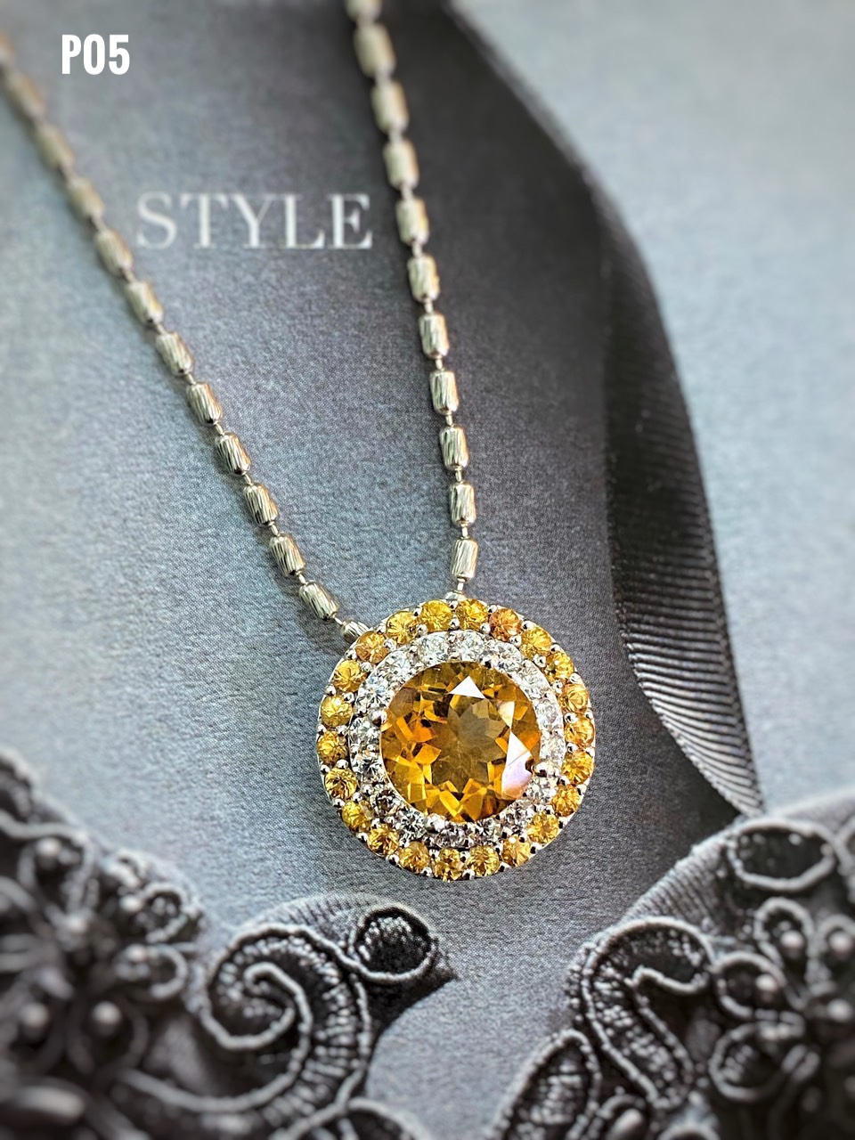 MẶT DÂY BẠC ĐÁ CITRINE TỰ NHIÊN