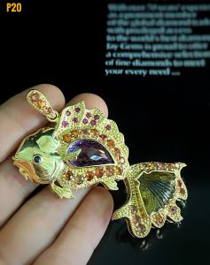 MẶT DÂY BẠC XI CÁ VÀNG ĐÁ THẠCH ANH KẾT SAPPHIRE TỰ NHIÊN