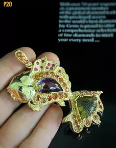 MẶT DÂY BẠC XI CÁ VÀNG ĐÁ THẠCH ANH KẾT SAPPHIRE TỰ NHIÊN