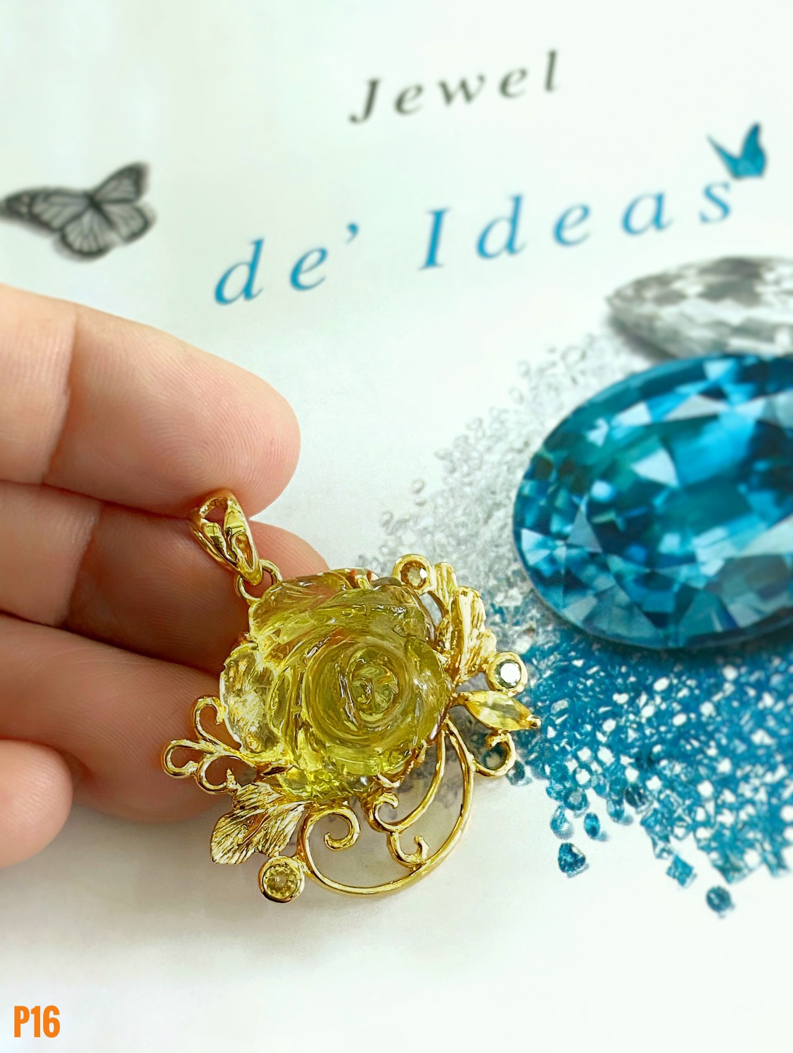 MẶT DÂY BẠC XI HOA HỒNG ĐÁ LEMON QUARTZ TỰ NHIÊN
