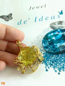 MẶT DÂY BẠC XI HOA HỒNG ĐÁ LEMON QUARTZ TỰ NHIÊN