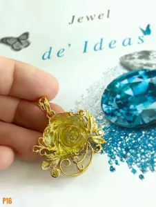 MẶT DÂY BẠC XI HOA HỒNG ĐÁ LEMON QUARTZ TỰ NHIÊN