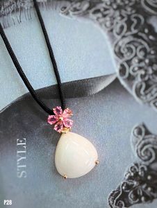 MẶT DÂY BẠC XI SAPPHIRE TRẮNG+TOURMALINE HỒNG TỰ NHIÊN