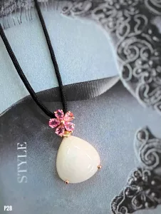 MẶT DÂY BẠC XI SAPPHIRE TRẮNG+TOURMALINE HỒNG TỰ NHIÊN